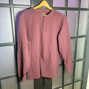 L.L.Bean Burgundy Waffle Knit Henley Shirt Men’s Large Traditional Fit